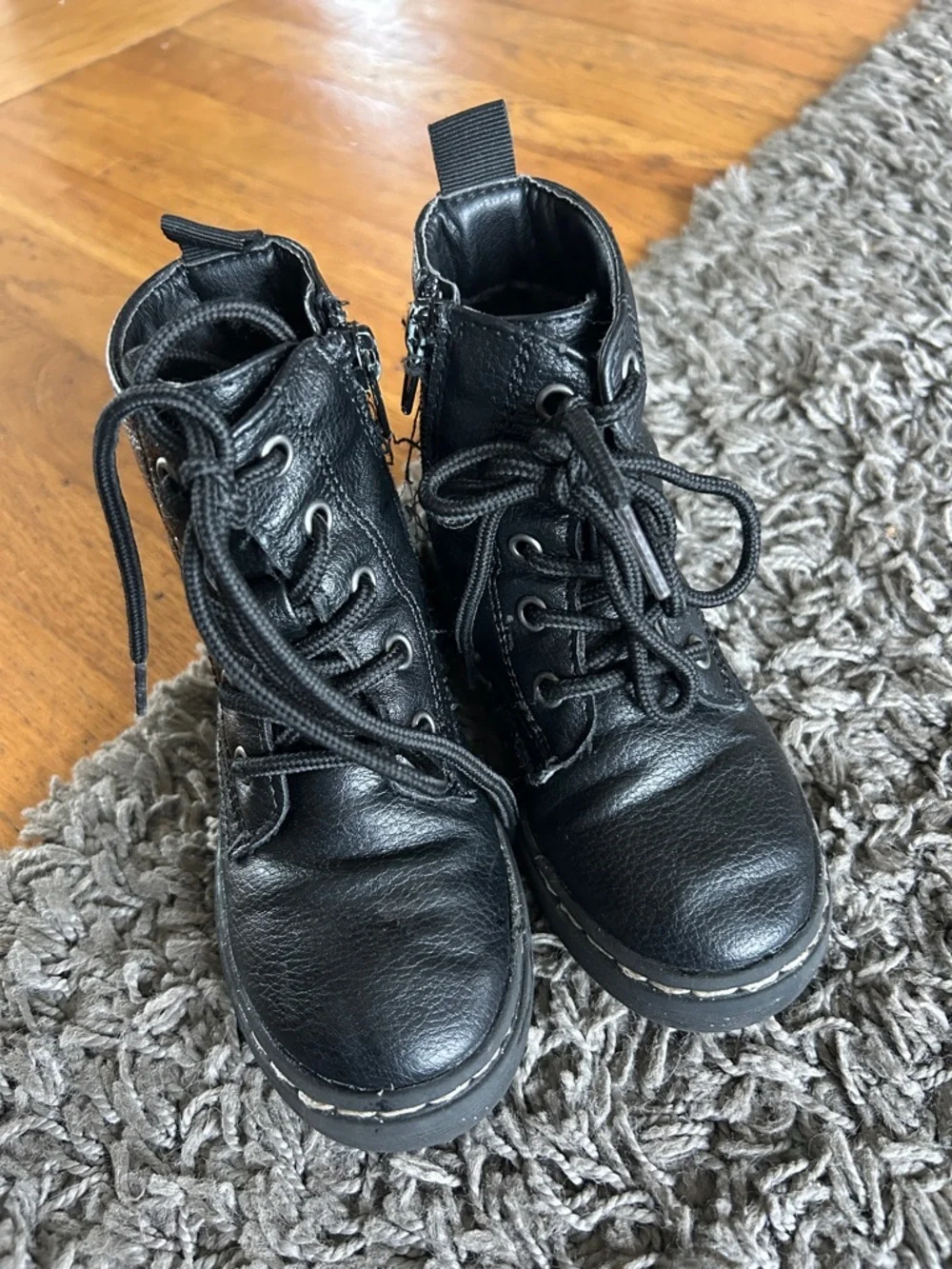 Sincerly Jules Toddler Black Combat Lace Boots - Glitter Sole Size 9